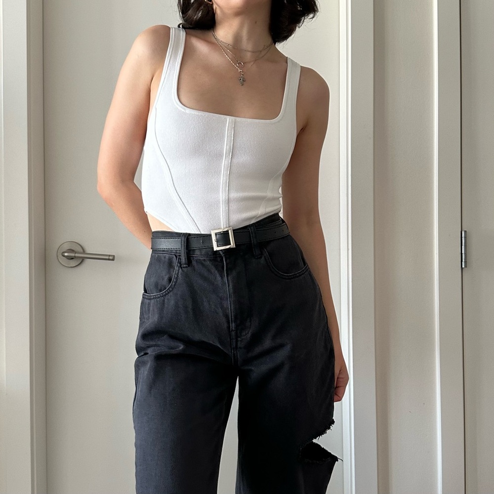 OAK + FORT black straight jeans with cut